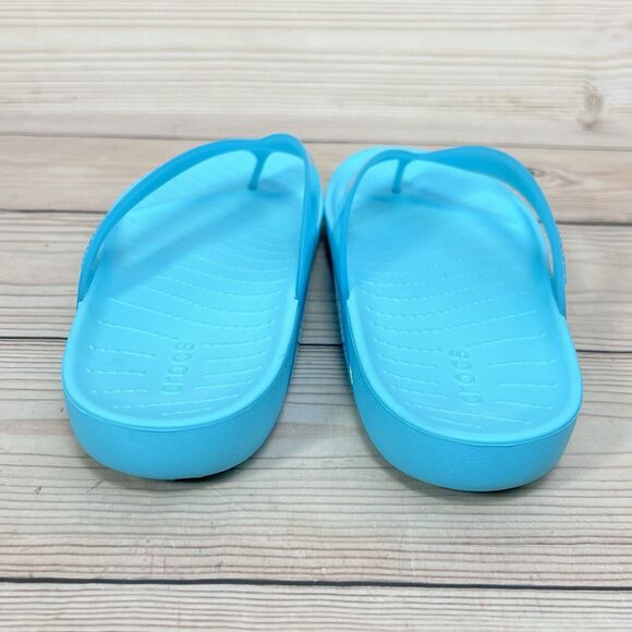 Crocs Sandals Womens 9 Blue Splash Glossy Flip Flop Neptune Thong Beach Pool EUC - Picture 4 of 14